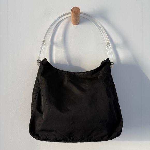 Vintage Prada black nylon Tessuto lucite handle shoulder bag - Picture 4 of 12